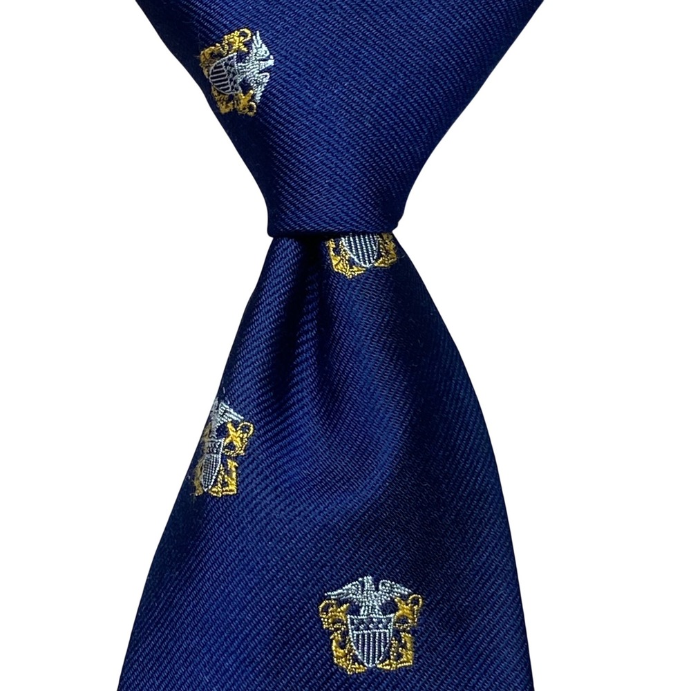 Ben Silver Mens Navy Blue Silk Crest Tie Handmade Pure English Silk Vintage